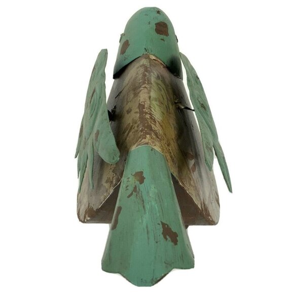 Metal Bird Figurine Whimsical Indoor Outdoor Decor Turquoise Brown - Picture 4 of 5